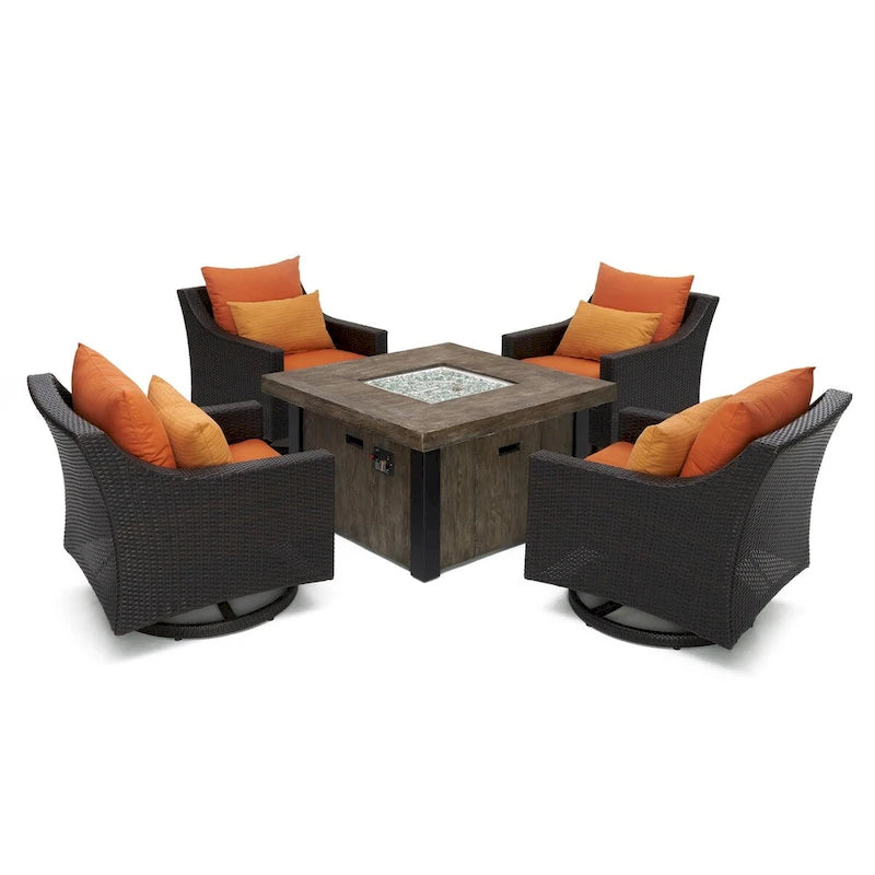 Deco 5 Piece Sunbrella Outdoor Patio Motion Fire Chat Set