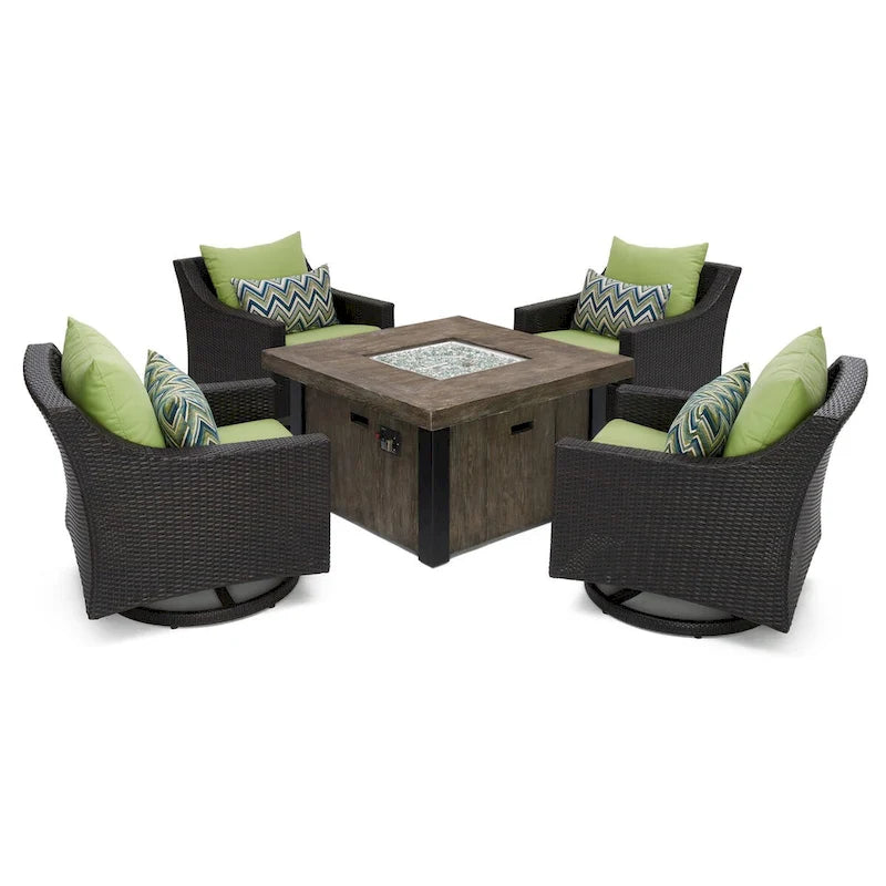 Deco 5 Piece Sunbrella Outdoor Patio Motion Fire Chat Set