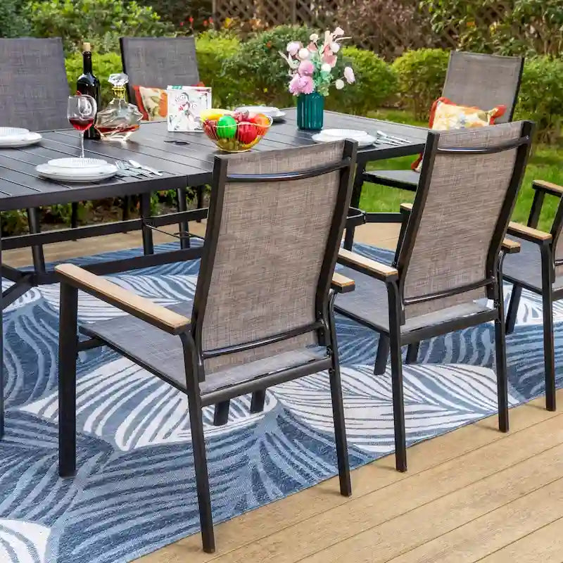 MAISON ARTS 9 Piece Patio Dining Set with 8 Stackable Textilene Chairs and 1 Metal Table