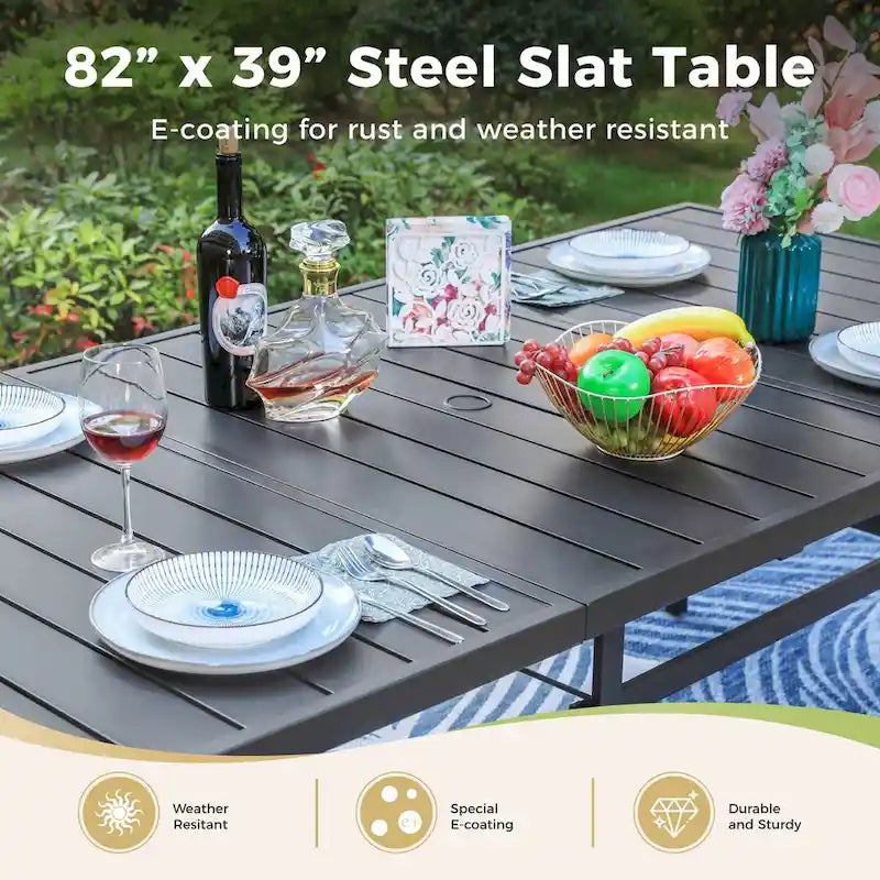 MAISON ARTS 9 Piece Patio Dining Set with 8 Stackable Textilene Chairs and 1 Metal Table