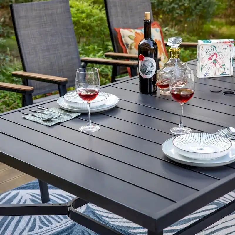 MAISON ARTS 9 Piece Patio Dining Set with 8 Stackable Textilene Chairs and 1 Metal Table
