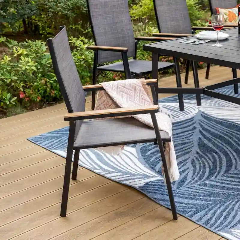 MAISON ARTS 9 Piece Patio Dining Set with 8 Stackable Textilene Chairs and 1 Metal Table