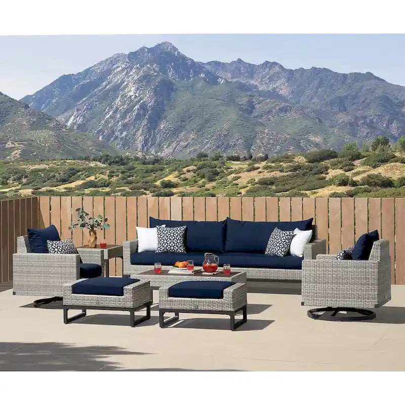 Milo Gray 8 Piece Sunbrella Outdoor Patio Motion Seating Set