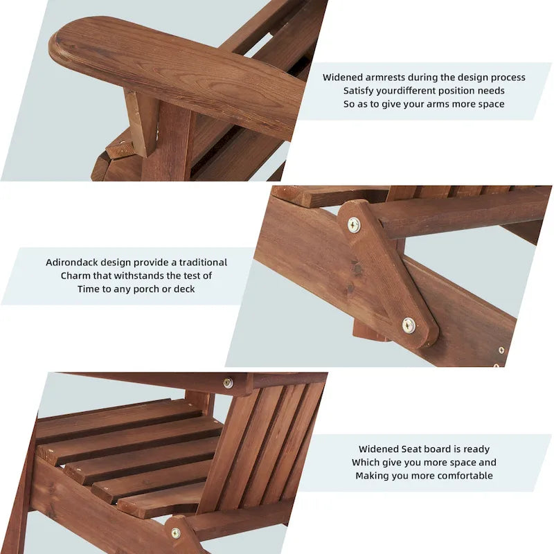 Set of 2 Wooden Outdoor Folding Adirondack Chair