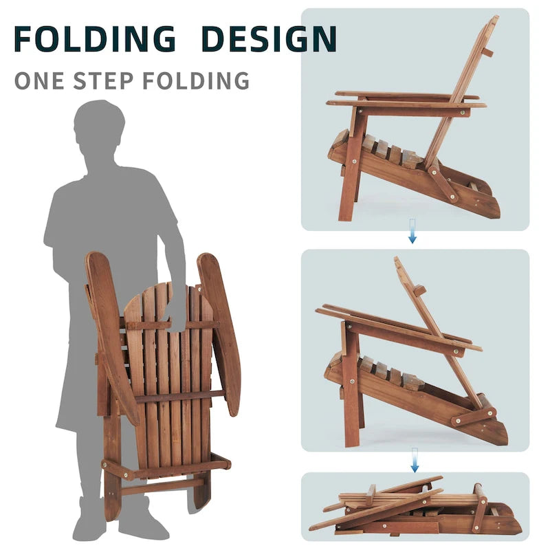 Set of 2 Wooden Outdoor Folding Adirondack Chair