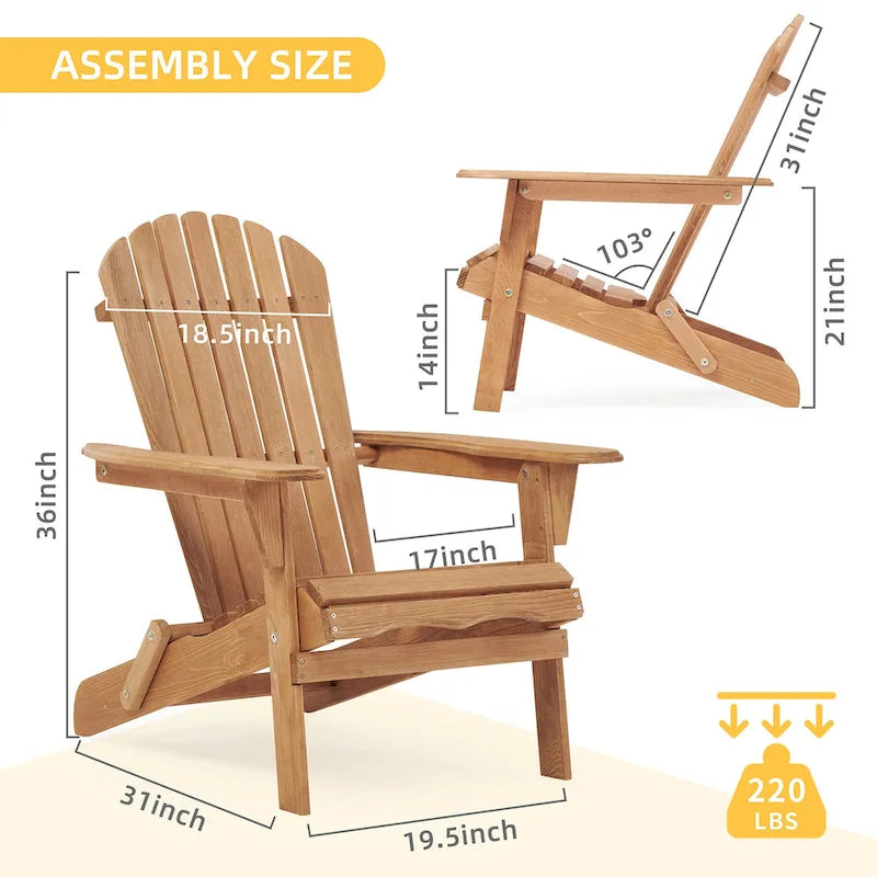 Set of 2 Wooden Outdoor Folding Adirondack Chair