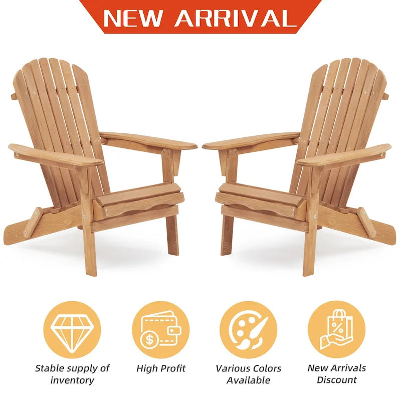 Set of 2 Wooden Outdoor Folding Adirondack Chair