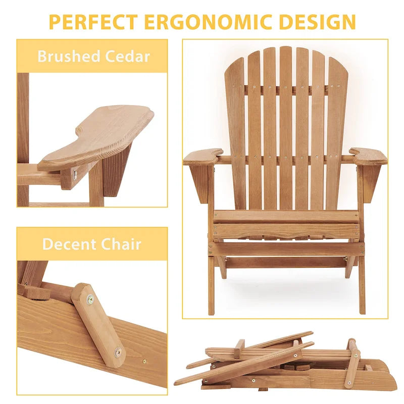 Set of 2 Wooden Outdoor Folding Adirondack Chair