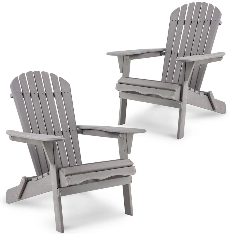 Set of 2 Wooden Outdoor Folding Adirondack Chair