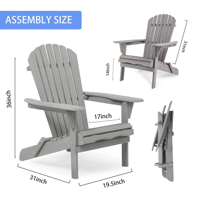 Set of 2 Wooden Outdoor Folding Adirondack Chair