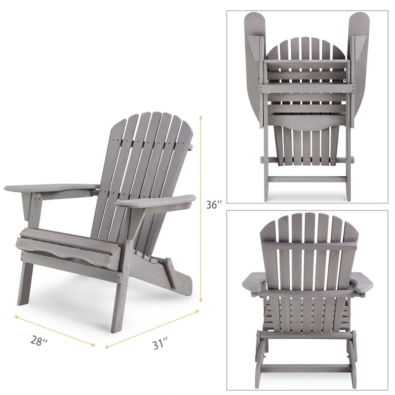 Set of 2 Wooden Outdoor Folding Adirondack Chair