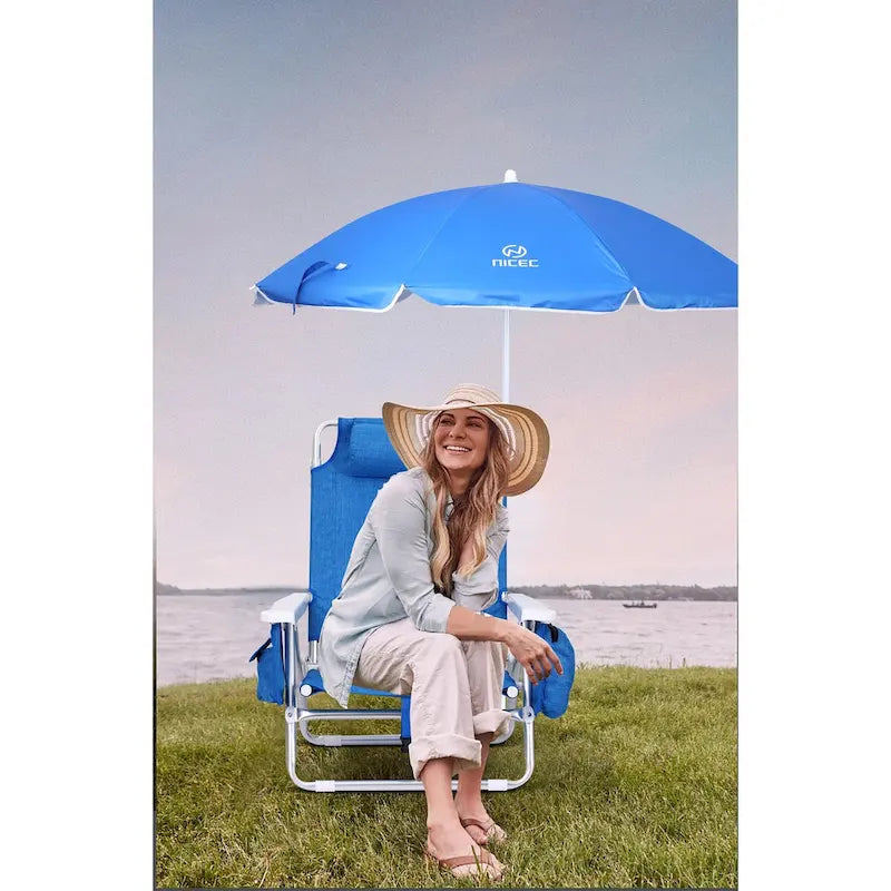 Backpack Beach Chair with Cooler and Umbrella, Cup Holder Outdoor, Ideal for Camping, BBQs, Travel, and Picnics
