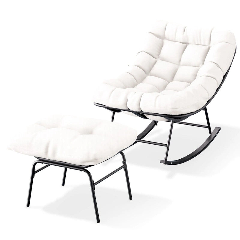 Metal Frame Chair and Footrest Set with Detachable Cushions  Outdoor Comfort and Durability
