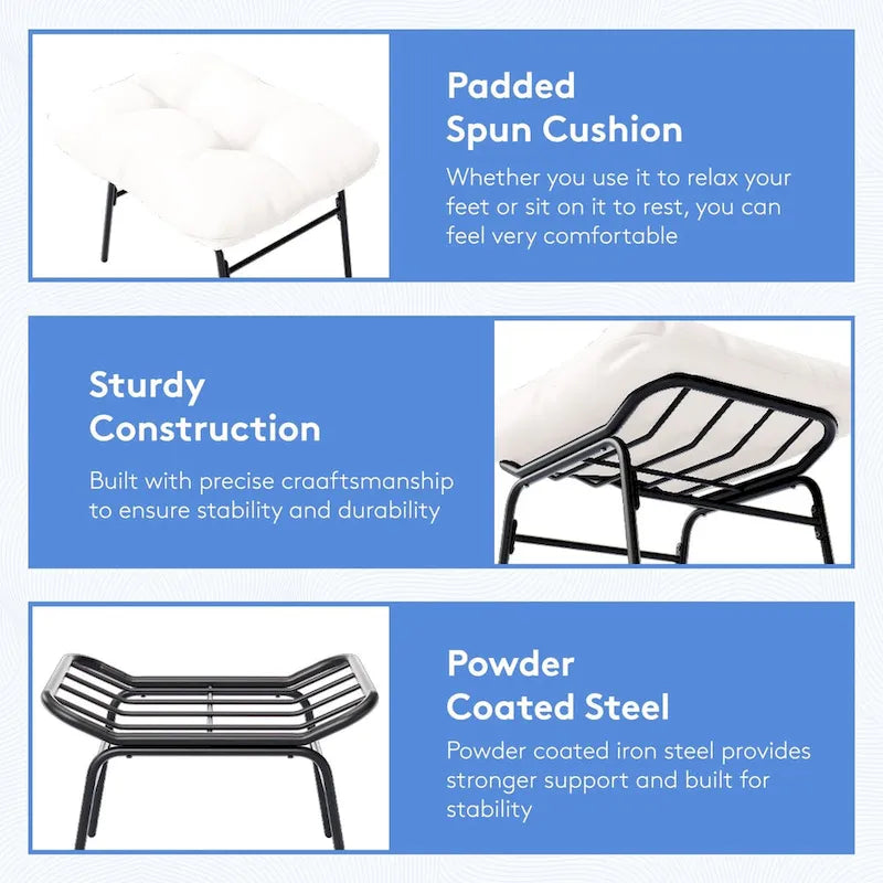 Metal Frame Chair and Footrest Set with Detachable Cushions  Outdoor Comfort and Durability