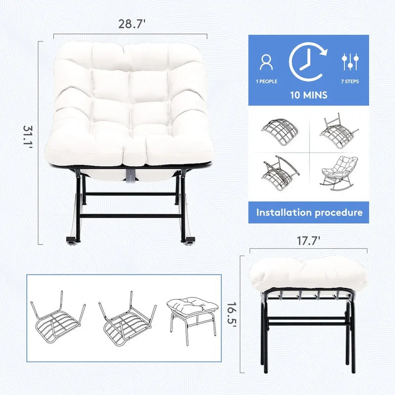 Metal Frame Chair and Footrest Set with Detachable Cushions  Outdoor Comfort and Durability