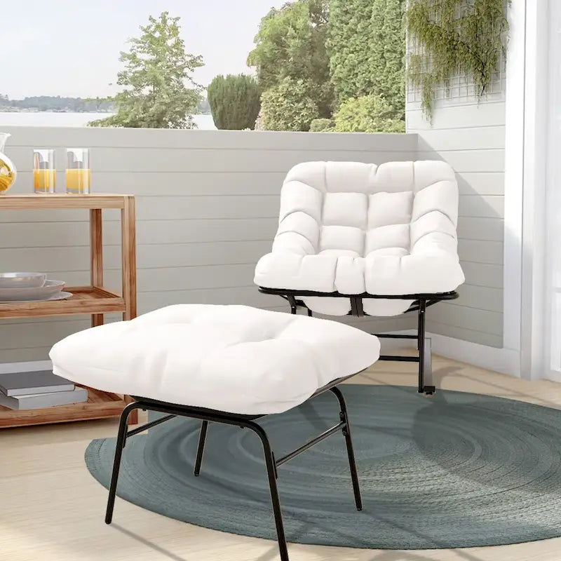 Metal Frame Chair and Footrest Set with Detachable Cushions  Outdoor Comfort and Durability