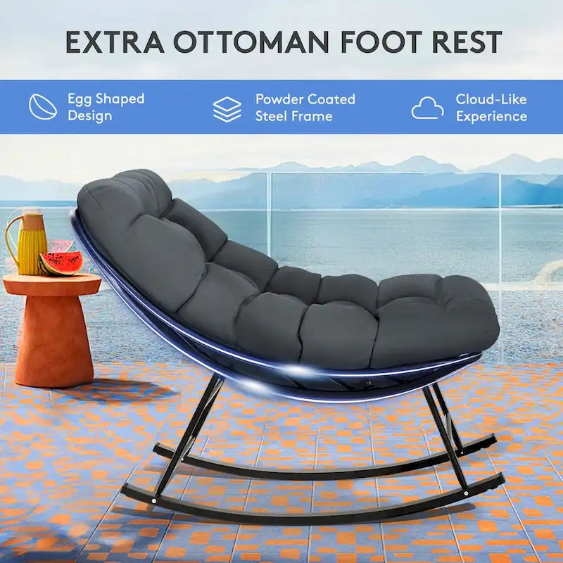 Metal Frame Chair and Footrest Set with Detachable Cushions  Outdoor Comfort and Durability