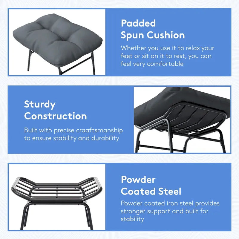 Metal Frame Chair and Footrest Set with Detachable Cushions  Outdoor Comfort and Durability