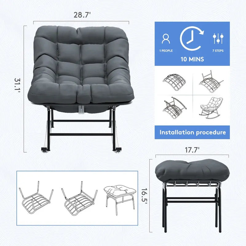 Metal Frame Chair and Footrest Set with Detachable Cushions  Outdoor Comfort and Durability