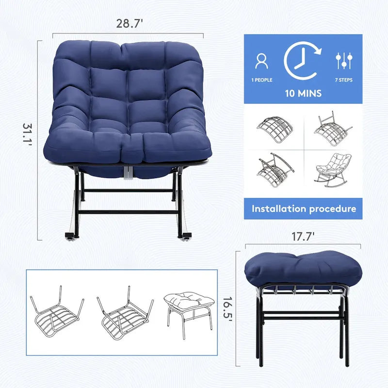 Metal Frame Chair and Footrest Set with Detachable Cushions  Outdoor Comfort and Durability