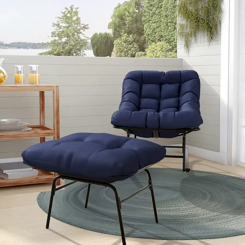 Metal Frame Chair and Footrest Set with Detachable Cushions  Outdoor Comfort and Durability