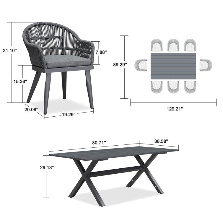 PURPLE LEAF Patio Dining Set with Outdoor Aluminium Dining Table and Woven Rattan Chairs