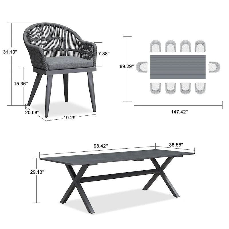 PURPLE LEAF Patio Dining Set with Outdoor Aluminium Dining Table and Woven Rattan Chairs