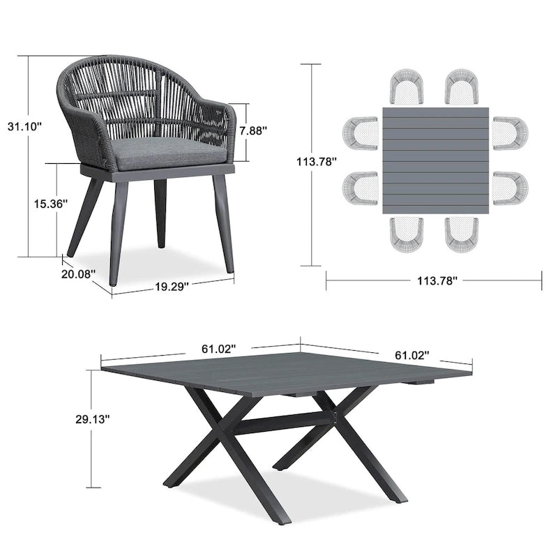 PURPLE LEAF Patio Dining Set with Outdoor Aluminium Dining Table and Woven Rattan Chairs