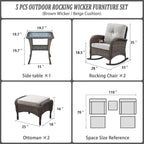 Patio Rocking Chair Ottoman with Table - Brown