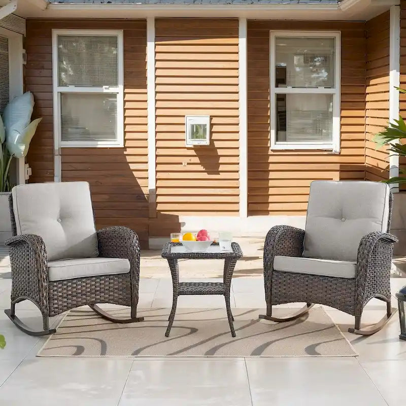 Patio Rocking Chair Ottoman with Table - Brown