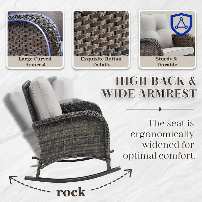 Patio Rocking Chair Ottoman with Table - Brown