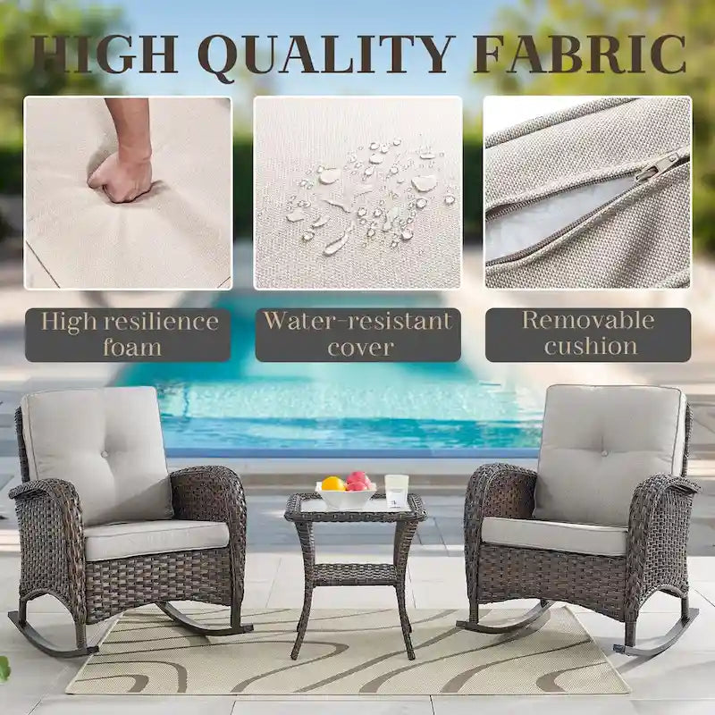Patio Rocking Chair Ottoman with Table - Brown
