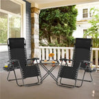 Yaheetech 3pcs 26in Outdoor Zero Gravity Chairs with Table, Camping Chairs with Side Table - N/A