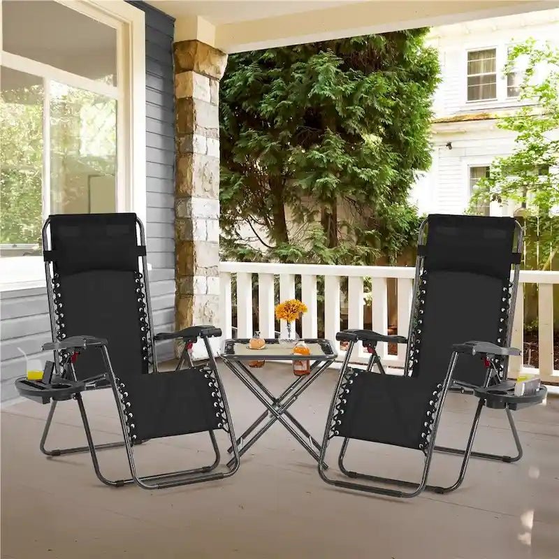 Yaheetech 3pcs 26in Outdoor Zero Gravity Chairs with Table, Camping Chairs with Side Table - N/A