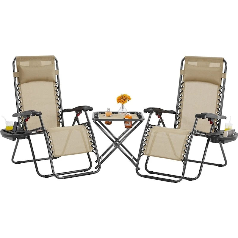 Yaheetech 3pcs 26in Outdoor Zero Gravity Chairs with Table, Camping Chairs with Side Table - N/A