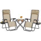 Yaheetech 3pcs 26in Outdoor Zero Gravity Chairs with Table, Camping Chairs with Side Table - N/A