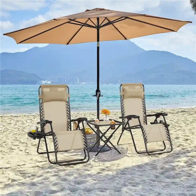 Yaheetech 3pcs 26in Outdoor Zero Gravity Chairs with Table, Camping Chairs with Side Table - N/A