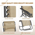 Yaheetech 3pcs 26in Outdoor Zero Gravity Chairs with Table, Camping Chairs with Side Table - N/A