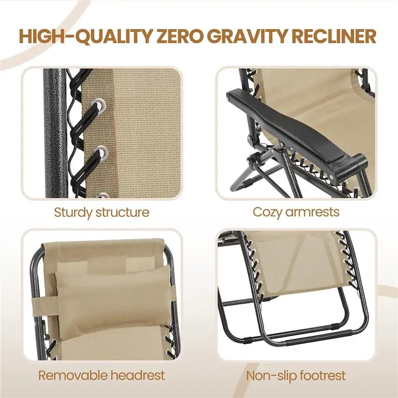 Yaheetech 3pcs 26in Outdoor Zero Gravity Chairs with Table, Camping Chairs with Side Table - N/A