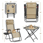 Yaheetech 3pcs 26in Outdoor Zero Gravity Chairs with Table, Camping Chairs with Side Table - N/A