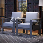 Outdoor Aluminum Club Chairs with Braided Rope Armrests Movable Side Pocket and Cushions (Set of 2)