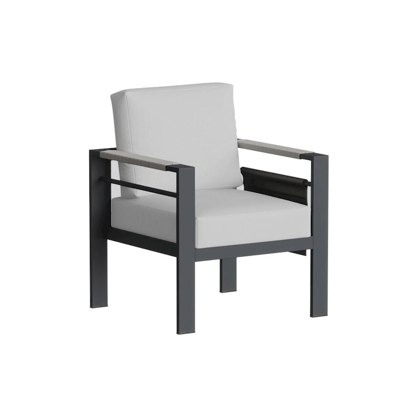 Outdoor Aluminum Club Chairs with Braided Rope Armrests Movable Side Pocket and Cushions (Set of 2)