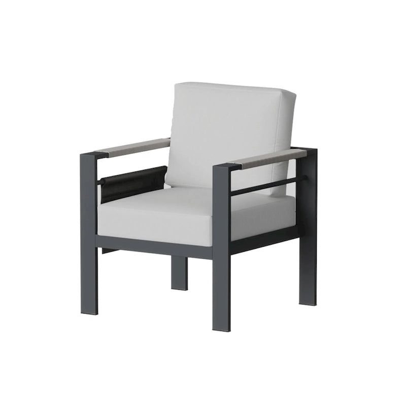 Outdoor Aluminum Club Chairs with Braided Rope Armrests Movable Side Pocket and Cushions (Set of 2)