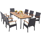 9 PCS Patio Rattan Dining Set Outdoor Table&Chair Set w/ Umbrella Hole