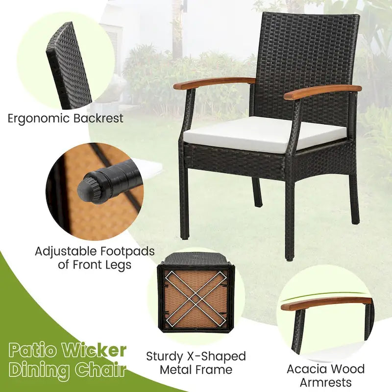 9 PCS Patio Rattan Dining Set Outdoor Table&Chair Set w/ Umbrella Hole