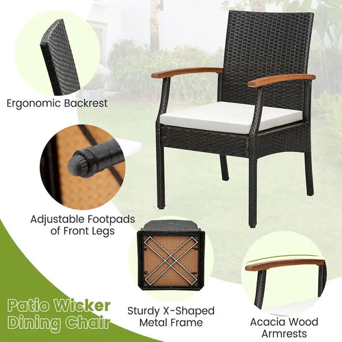 9 PCS Patio Rattan Dining Set Outdoor Table&Chair Set w/ Umbrella Hole