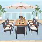 9 PCS Patio Rattan Dining Set Outdoor Table&Chair Set w/ Umbrella Hole