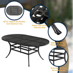 42 Patio Cast Aluminum Oval Dining Table with Umbrella Hole
