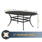 42 Patio Cast Aluminum Oval Dining Table with Umbrella Hole