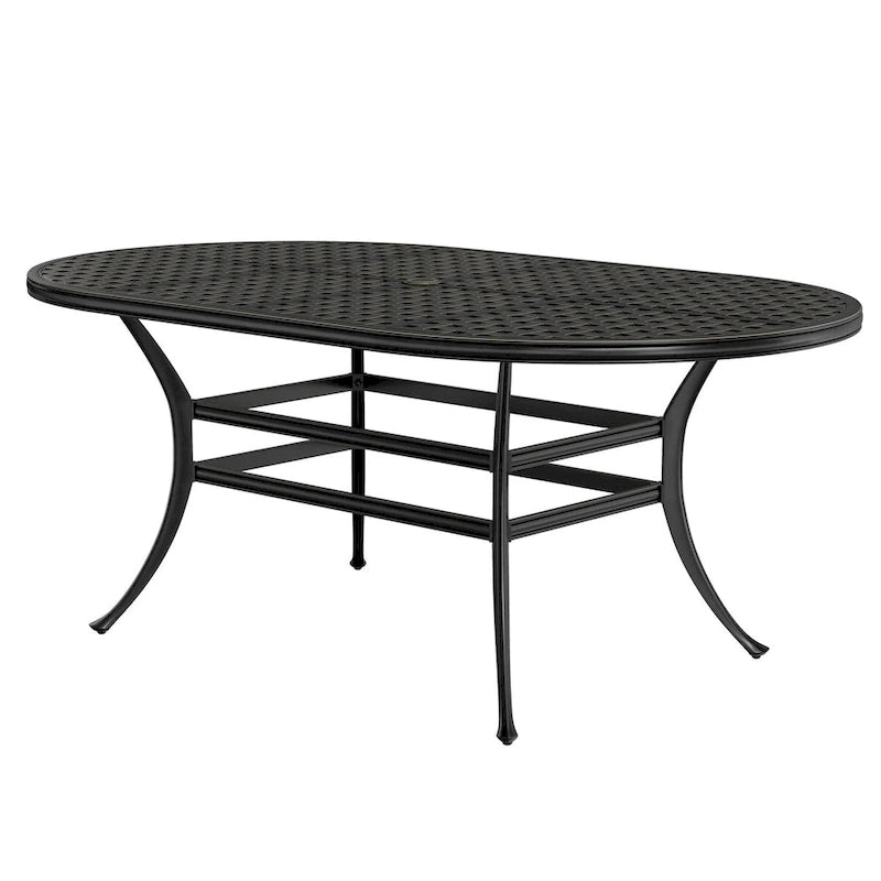 42 Patio Cast Aluminum Oval Dining Table with Umbrella Hole